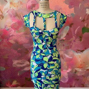 Green and Blue Floral club spandex dress - $15
